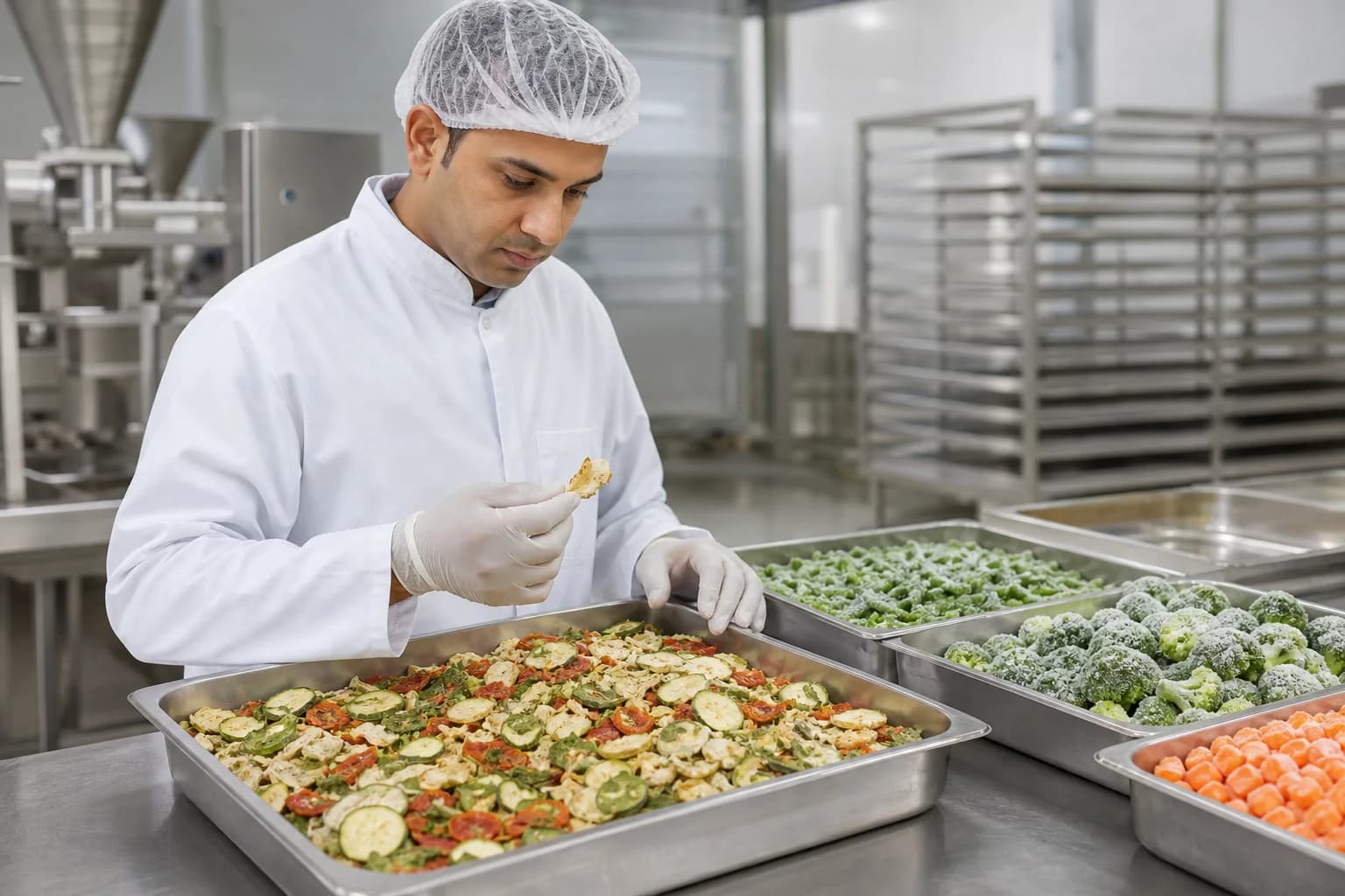 Food ingredient quality technician inspecting Egyptian export products